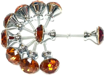 10 Pcs 30mm Silver Plated Base Diamond Shape Crystal Glass Cabinet Knob Drawer Knob Pull Handle Used for Kitchen, Dresser, Door, Cupboard (Amber)