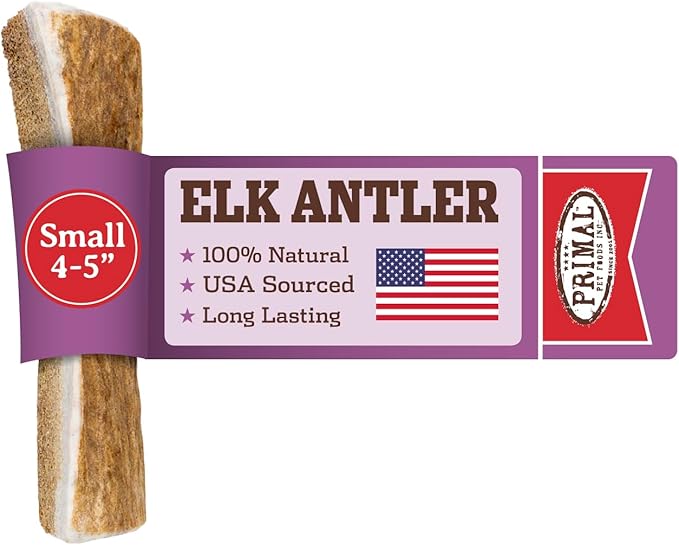 Primal Antlers for Dogs, Grade A Split Elk Antlers for Small Canines up to 15 lb, Natural Chews for Aggressive Chewers, Naturally Shed, Long Lasting Dog Bones, 1 ct-Mewly Pet