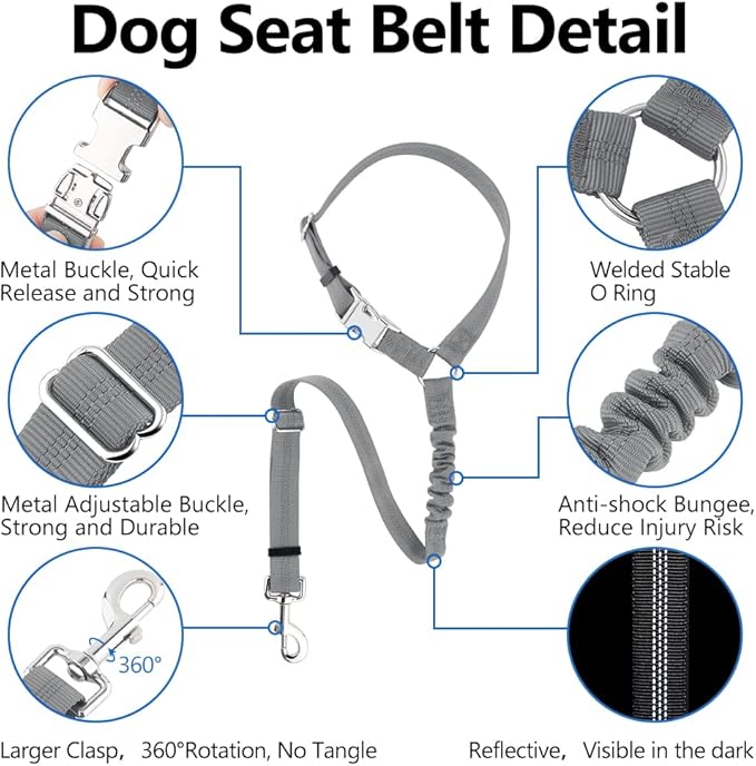 Plutus Pet Dog Seat Belt for Car Headrest, Reflective and Adjustable Restraint with Elastic Bungee for Safety, Vehicle Seatbelt Harness for Small Medium Large Dogs and Cats-Mewly Pet
