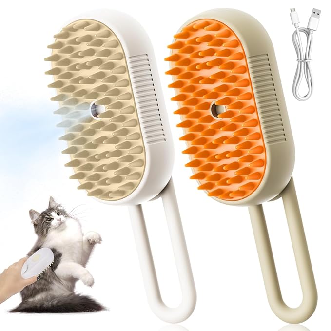 Cat Steam Brush for Shedding - 2025 New Cat Grooming Brush With Steam, Rechargeable Steam Pet Brush for Dogs and Cat,Anti-Static Steam Pet Brush,Massage, Cleaning, Shedding & Combing All In One-Mewly Pet