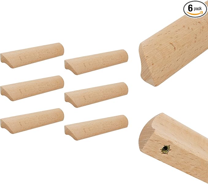 6Pcs Unfinished Wood Solid Furniture Pulls Handles,Unfinished Unpainted Paintable Wooden Handles Cupboard Closet Drawer Handle Pull,Length 6.1",Hole Dis.5.04"