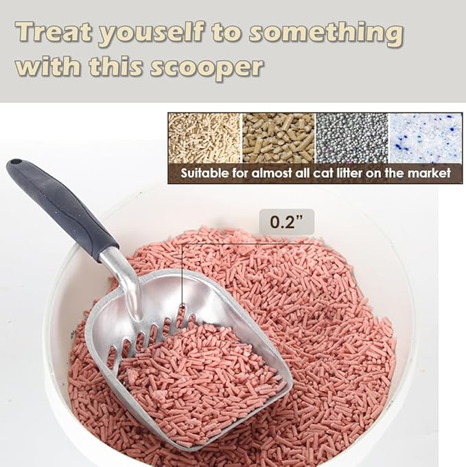 Aluminum Cat Litter Scoop in Holder, Non-Stick Cat Poop Scooper with Holder, Fast Sifting Kitten Poop Lifter and Caddy (Blue)-Mewly Pet