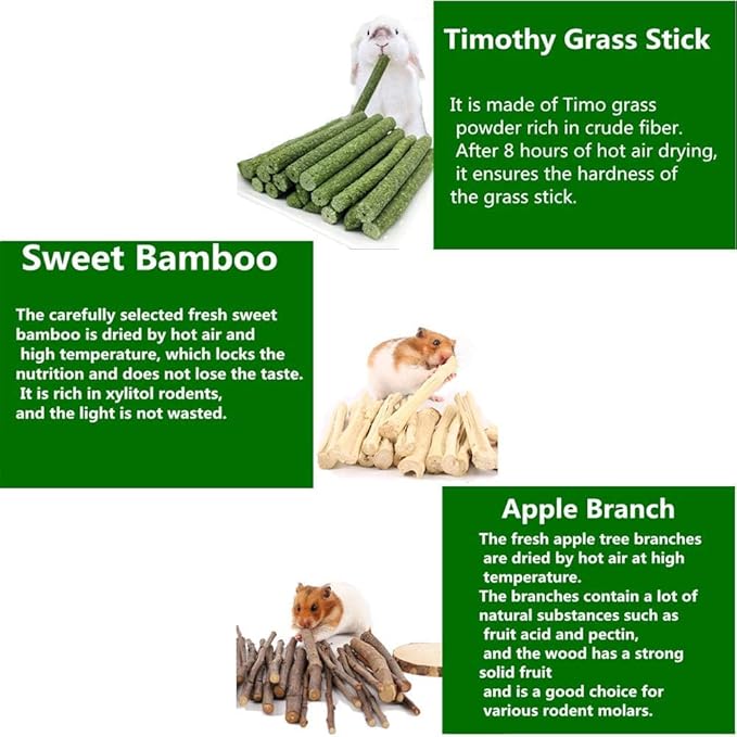600g Guinea Pig and Rabbit Chew Toys - Sweet Bamboo and Timothy Apple Sticks for Healthy Teeth and Relaxation - Natural and Safe Guinea Pig Chew Toys-Mewly Pet