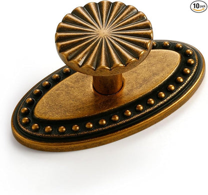 10 Pack Antique Brass Cabinet Knobs with Base Vintage Flat Drawer Pulls Kitchen Cupboard Bathroom Dresser Cabinet Hardware Handles Zinc Alloy