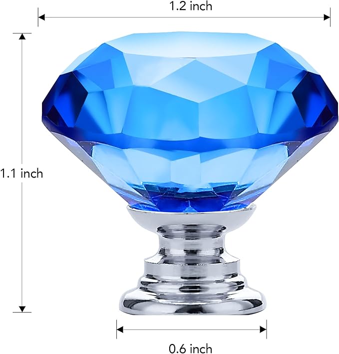 Ravinte 25 Pack Blue Crystal Knobs for Dresser Drawers - 30 mm Glass Cabinet Diamond Shaped Knobs with Silver Base