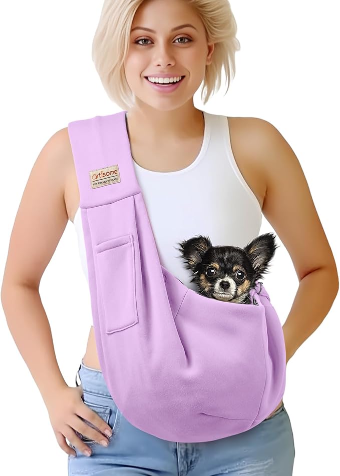 Pet Dog Sling Carrier for 3-10 lbs pet,Dog Purse Pouch,Dog Satchel,Reversible unadjustable Strap Travel Hand-Free Safe Bag Small Puppy Backpack (Lightpurple)-Mewly Pet