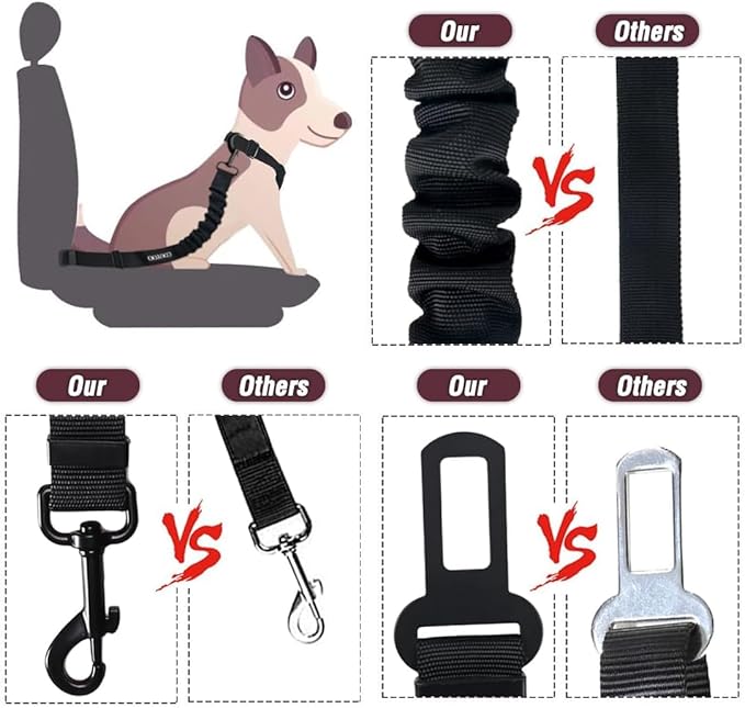 COOYOO Dog Seat Belt,Retractable Dog Car Harness Seat Belt for Car Adjustable Nylon Pet Safety Seat Belts Heavy Duty & Elastic Bungee Buffer-Mewly Pet
