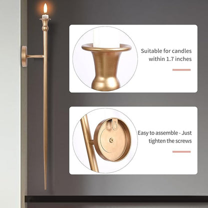 Candle Sconces Long Wall Candle Holder - Set of 2 Gold Long Wall Candle Sconce Retro Chic Wall Sconces Candle Holder Decoration for Dining Room, Living Room, Office, Bathroom