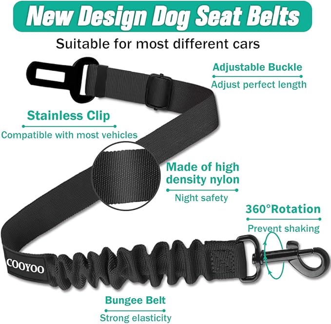 COOYOO Dog Seat Belt,3 Piece Set Retractable Dog Car Harness Adjustable Dog Seat Belt for Vehicle Nylon Pet Safety Seat Belts Heavy Duty & Elastic-Mewly Pet