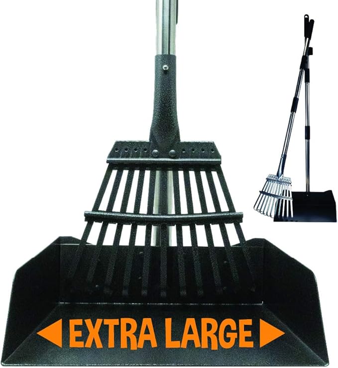 Bodhi Dog Pooper Scooper for Large Dogs - Heavy Duty Metal Poop Scoop w/Long Handle Tray & Rake - Dog Poop Scooper for Yard, Grass, Street, Gravel & Outdoor Areas - Pet Waste Cleanup Tool-Mewly Pet
