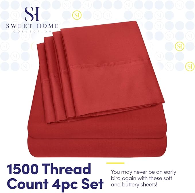 Twin Size Bed Sheets - 4 Piece 1500 Supreme Collection Fine Brushed Microfiber Deep Pocket Twin Sheet Set Bedding - 1 EXTRA PILLOW CASES, GREAT VALUE, Twin, Samba Red