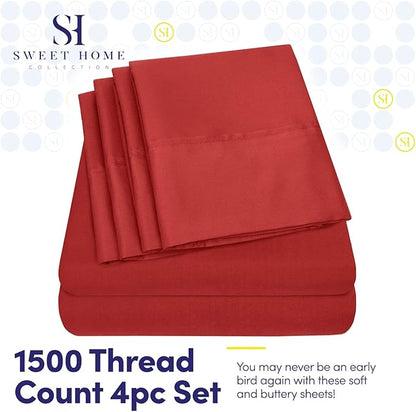 Twin Size Bed Sheets - 4 Piece 1500 Supreme Collection Fine Brushed Microfiber Deep Pocket Twin Sheet Set Bedding - 1 EXTRA PILLOW CASES, GREAT VALUE, Twin, Samba Red