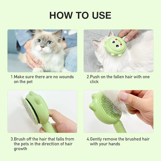 Dog Brush for Short or Long Haired Dogs, Frog Shape Dog Brush with Release Button, Dog Hair Brush Dog Grooming Deshedding Brush for Dog Kitten Rabbit Massage Removes Loose Fur-Mewly Pet