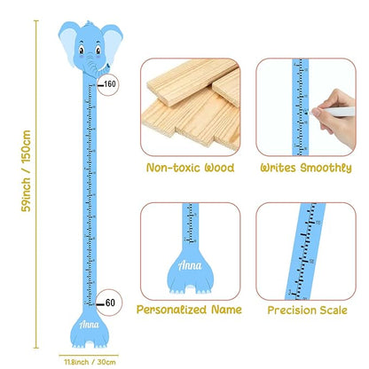 Personalized Growth Chart for Wall, Wooden Height Chart for Kids, Cute Height Measurement for Child/Girls/Boys, Baby and Toddler's Playroom/Kid's Room/Nursery Decor, Elephant