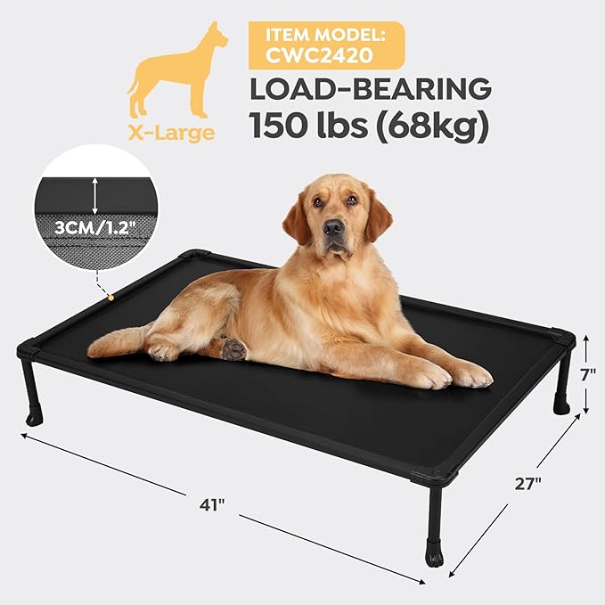 Veehoo Chew-Proof Elevated Dog Bed, Durable Training Platform for Large Dogs, Indoor/Outdoor Raised Pet Cot, Black, 41x27inches, Model CWC2420CP-Mewly Pet