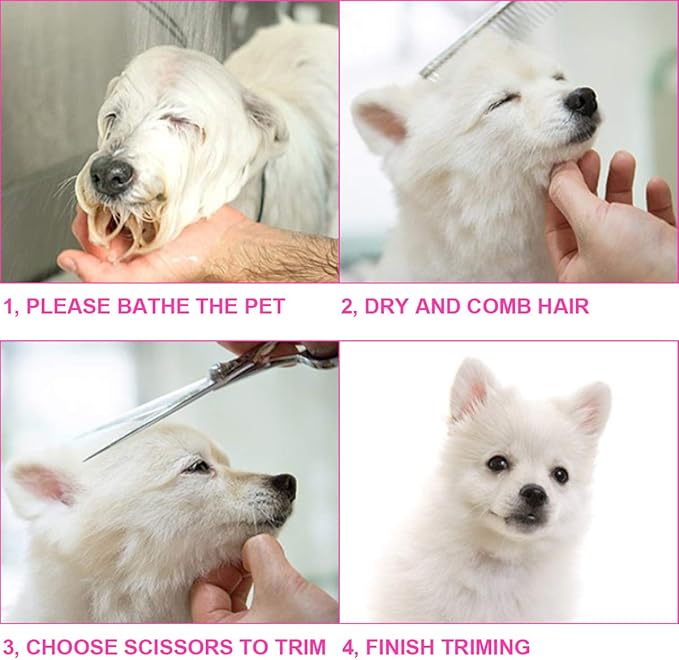 5 in1 Dog Grooming Scissors Kit, Professional Dog Scissors for Grooming with Safety Round Tips, Titanium Coated Grooming Shears for Dogs Cat Pet At Home-Mewly Pet