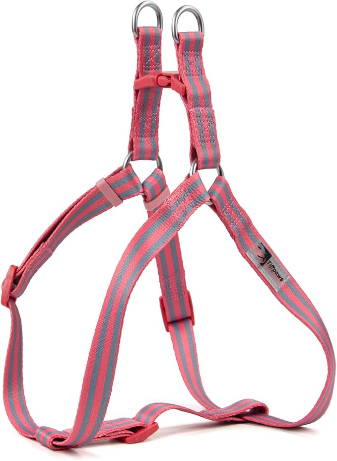 Stripe Step in Dog Harness for Small Dogs, Freedom Nylon Dog Halter Vests, Lightweight and Escape Proof Puppy Harness, Quick Fits for Small Medium and Large Dogs, Pink M-Mewly Pet