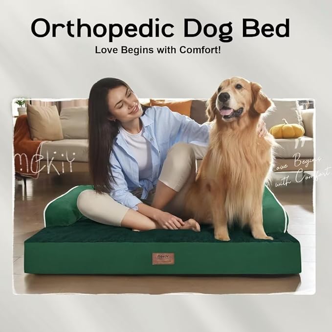 Orthopedic Large Dog Bed Washable, Orthopedic Emerald Dog Beds with Egg Foam Support, Removable, Machine Washable Plush Cover and Non-Slip Bottom for Extra Large Dogs-Mewly Pet