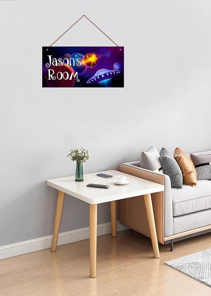 Personalized Signs Star Wall Hanging Sign, Motivational Hanging Plaque Sign Outer Space Room Wall Art, Alien Ship Nursery Decor for Boys Room Kids Playroom Classroom Decor