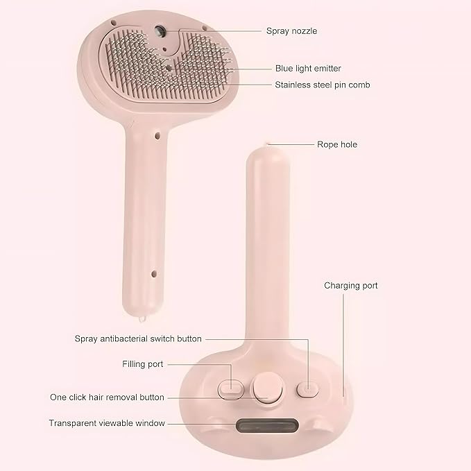 4 in 1 Cat Steam Brush: steam brush for cats, Grooming, Shedding, Mist Spray, Hair Removal Comb & Massager, USB Rechargeable Self Cleaning cat steam brushes for indoor cats - White-Mewly Pet