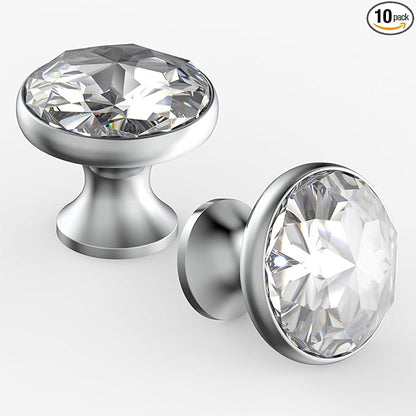 Asidrama 10 Pack Polished Chrome Kitchen Cabinet Knobs Clear Crystal Dresser Knobs Drawer Knobs Cabinet Hardware Zinc Knobs for Dresser Drawers