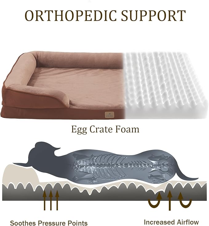 Bedfolks Orthopedic Dog Bed, Waterproof Dog Sofa Bed for Medium Dogs, Egg Foam Pet Couch Bed with Removable Washable Cover and Nonslip Bottom, Brown-Mewly Pet