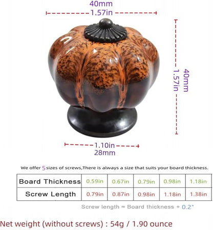 5 Pack Vintage Ceramic Pumpkin Cabinet Knobs, Kitchen Cabinet Drawers Dresser Cupboard Pull Handles Door Pulls with 5 Kinds of Screws (Leopard Print -Orange)