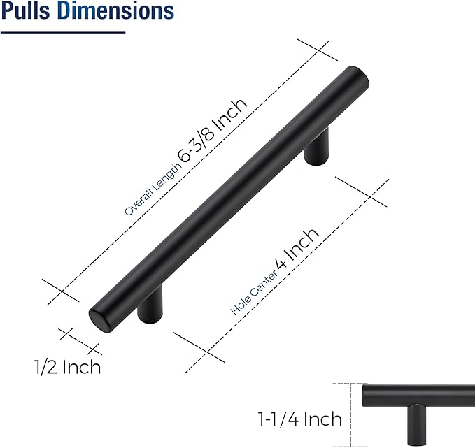 JOY DECOR 20 Pack Cabinet Handles, Black Cabinet Pulls, 4 in Hole Center Kitchen Hardware, Stainless Steel T Bar Handles for Dresser Drawers