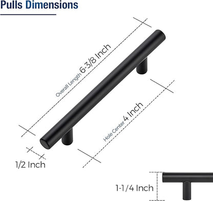 JOY DECOR 15 Pack Cabinet Handles, Black Cabinet Pulls, 4 in Hole Center Kitchen Hardware, Stainless Steel T Bar Handles for Dresser Drawers
