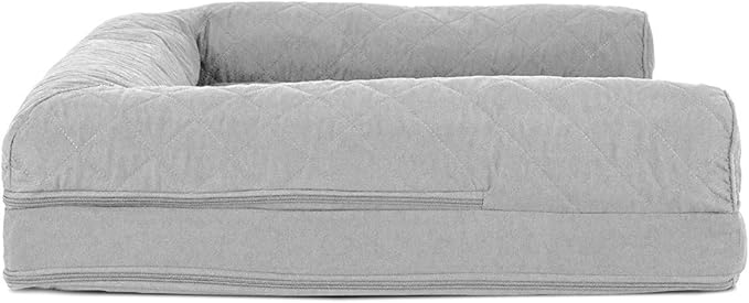 Furhaven Cooling Gel Dog Bed for Large/Medium Dogs w/ Removable Bolsters & Washable Cover, For Dogs Up to 55 lbs - Quilted Sofa - Silver Gray, Large-Mewly Pet