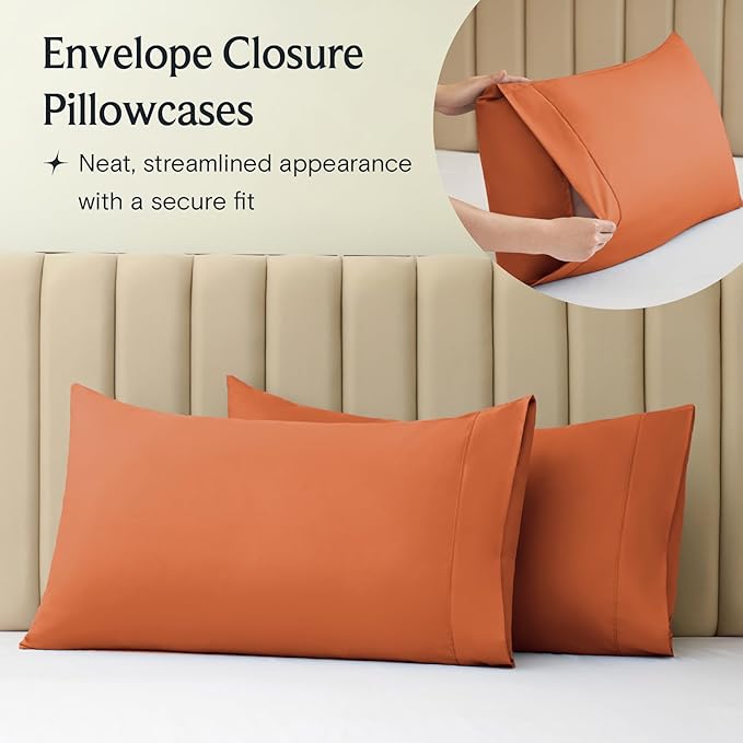LuxClub 4 PC Full Size Sheet Set Deep Pockets Wrinkle Free Cooling Sheets Machine Washable Hotel Bedding Silky Soft - Autumn Orange Full