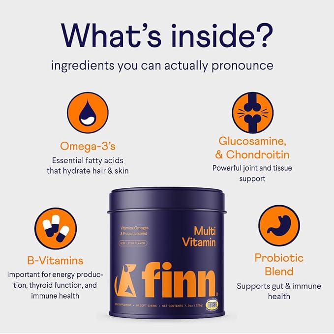 Finn All-in-1 Multivitamin for Dogs - Daily Multi with Probiotics, Omegas & Nutrients to Support Everyday Wellness - 90 Soft Chews-Mewly Pet