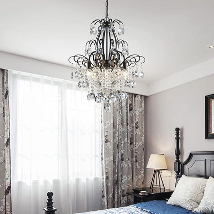 WUZUPS Crystal Chandelier 5-Light Pendant Ceiling Light Modern Lighting Fixture for Bedroom Hallway Bar Kitchen Bathroom, H 22.6'' x W 19.2'', E12 Base, Black