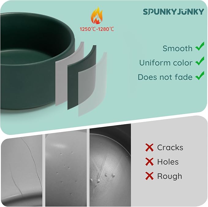 SPUNKYJUNKY Ceramic Dog and Cat Bowl Set with Wooden Stand, Modern Cute Weighted Food Water Set for Large Size Dogs (7.6 Cups, 2 × Green)-Mewly Pet