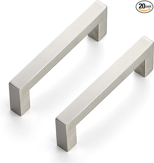 Ravinte 20 Pack 4 Inch Square Cabinet Handles - Satin Nickel & Brushed Nickel Drawer Pulls - Kitchen Cabinet Hardware