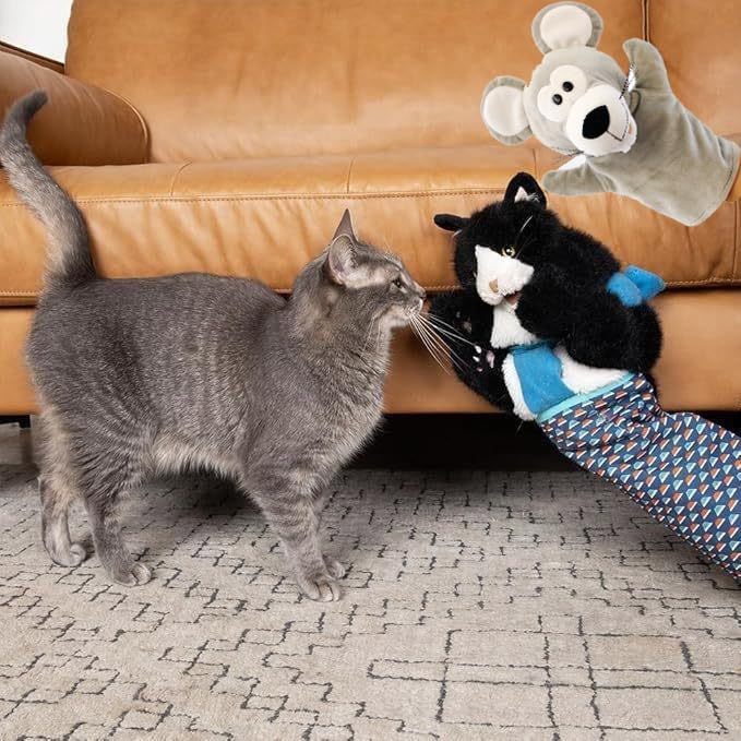 Mouse and Cat Wrestling Toy Puppet, Wrestler Play Doll Glove, Animal Arm Hand Funny Interactive Mice Cat Toy for Pet Lovers-Mewly Pet
