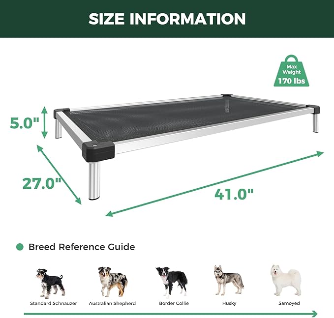 FXW TitanNest Chew-Proof Elevated Dog Bed, Raised Cot for Indoor/Outdoor/Camping Use, Durable & Waterproof Cooling Pet Bed for Medium Dogs, 41.0" L x 27.0" W x 5.0" H, Black-Mewly Pet