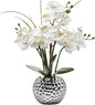 Orchids Artificial Flowers 20.8'' Faux Orchid Flower Arrangement Fake Orchid White Flower with Silver Ceramic Vase Phalaenopsis Orchid for Home Office Bathroom Table Centerpieces Decor, Briful