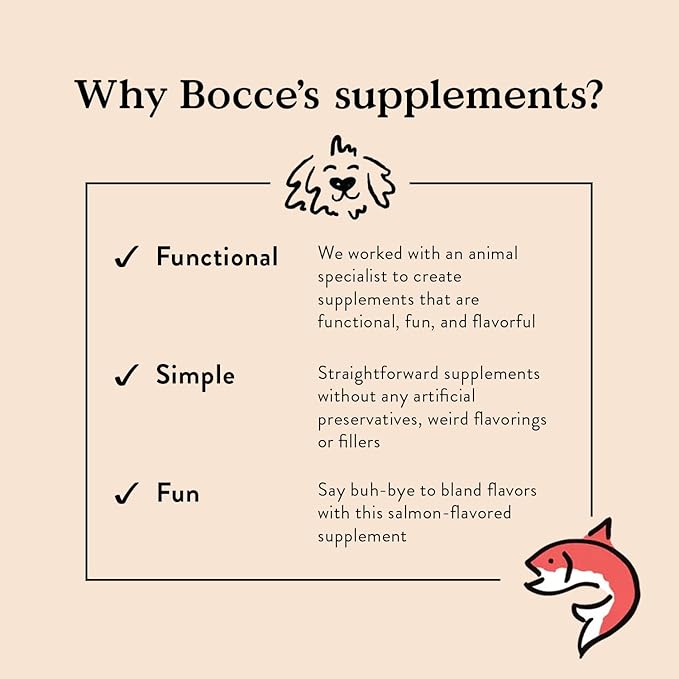 Bocce's Bakery Skin & Coat Supplement for Dogs, Daily Chews Made in The USA with Vitamin E & Essential Fatty Acids, Supports Healthy Skin & Coat, Salmon, 60 ct, Red (DG-SP-SKIN60)-Mewly Pet