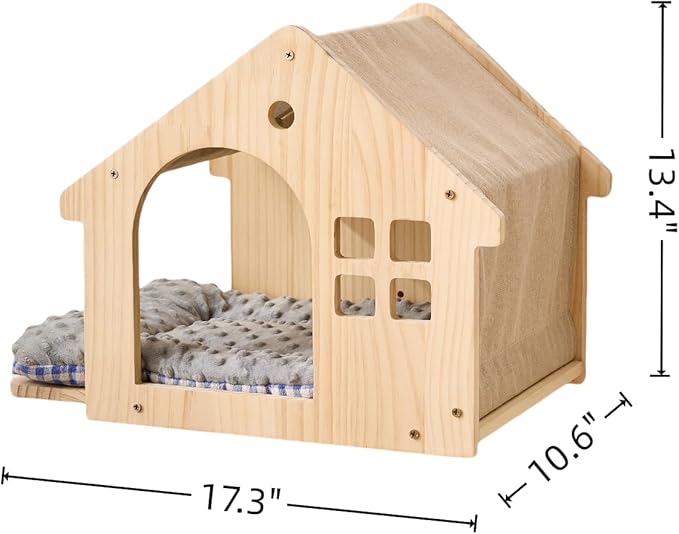 SHENGOCASE Natural Wood Cat Wall Shelves Bed, 2-Pack, Wall-Mounted Box House Perch, Cat Condo Furniture with Washable Pillow Cushions-Mewly Pet