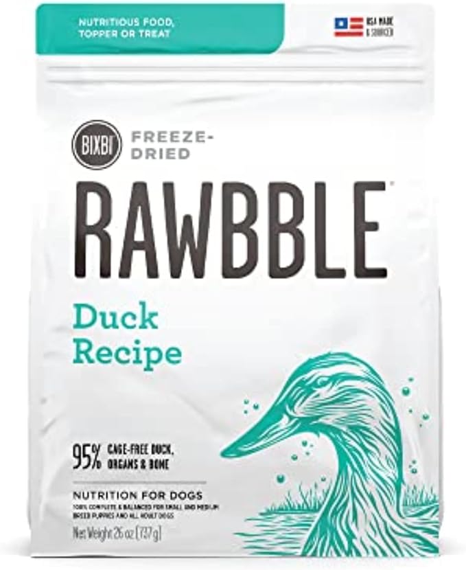 BIXBI Rawbble Freeze Dried Dog Food, Duck Recipe, 26 oz - 95% Meat and Organs, No Fillers - Pantry-Friendly Raw Dog Food for Meal, Treat or Food Topper - USA Made in Small Batches-Mewly Pet