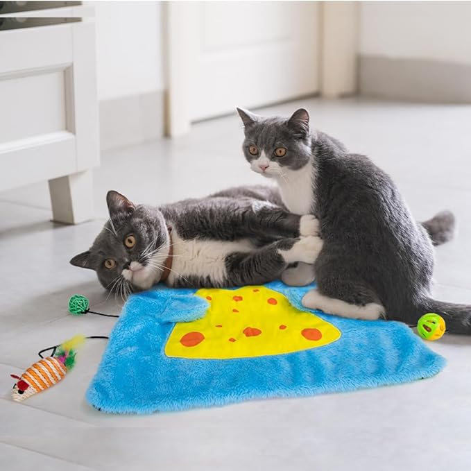 AWOOF Cat Mat, Cute Soft Catnip Mat, Cat Activity Mat Machine Washable Catnip Toys Interactive Cat Toys for Indoor Cats (Mouse Shape)-Mewly Pet