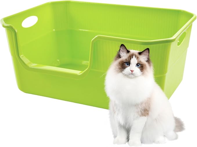 Large Litter Pan Low Entry,High Wall Litter Box Side Entry Plastic Cat Boxes for Indoor Cats Anti-Urine Leakage,High Sides Kitty Tray Open Kitten Toilet Low Entrance Green-Mewly Pet