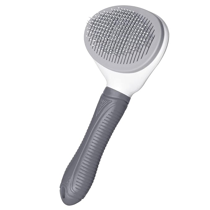 Self Cleaning Slicker Brush for Pet Grooming - Removes Loose Undercoat and Sheds, Suitable for Long and Short Hair Cats and Dogs, with Massaging Bristles (Grey)-Mewly Pet