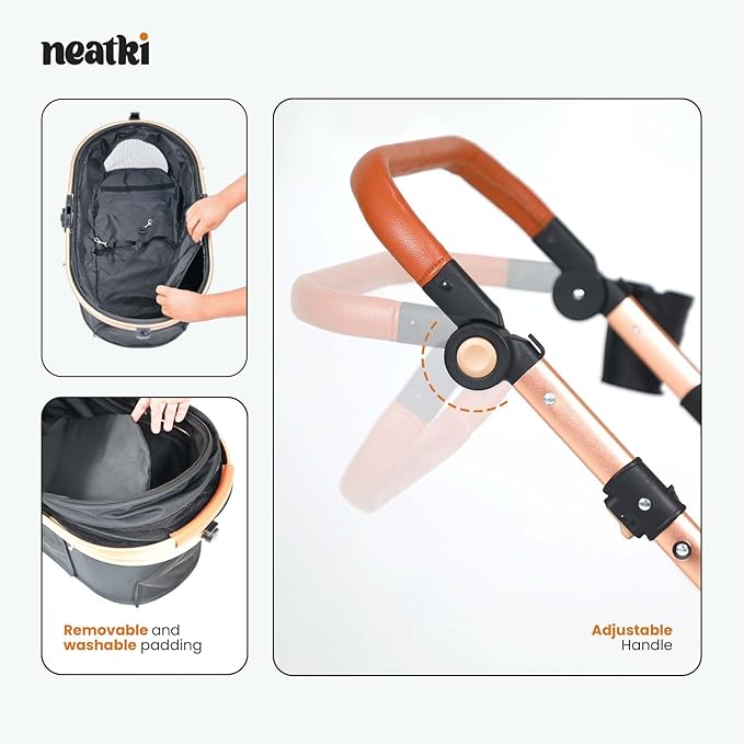 3 in 1 Pet Stroller - Stroller for Small to Medium Dogs and Cats up to 55 lbs, with Detachable Carrier/Car Seat, Foldable and Lightweight, Detachable Cushion + Cup Holder (Black/Gold)-Mewly Pet