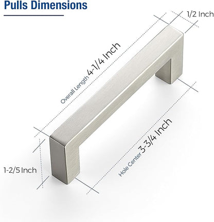 JOY DECOR 12 Pack Cabinet Handles, Brushed Nickel Cabinet Pulls, 3-3/4 Inch Kitchen Closet Handles Square Drawer Pulls Stainless Steel Drawer Hardware, 96mm Hole Centers