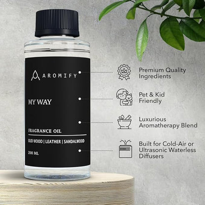 My Way Diffuser Oil, Inspired by 1 Hotel Miami Beach, 6.7 FL Oz, 200 mL Hotel Scent Diffuser Oil, My Way Aromatherapy Blend of Essential Oils for Home & Office, Leather & Sandalwood Scent.