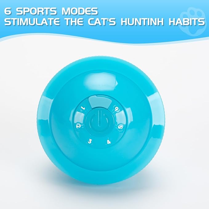 Cat Feather Toy Ball Automatic Moving Interactive Cat Toys for Indoor Cats, Self Rolling Electric Smart Tumbler Ball with Colorful Light and Big Feather Chasing Game (Blue)-Mewly Pet
