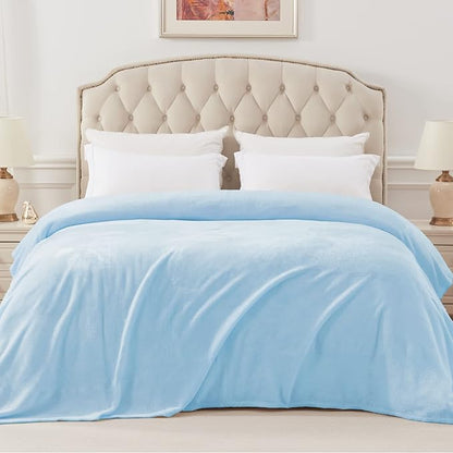 Exclusivo Mezcla Fleece Blanket Queen Size for Bed, Super Soft and Warm, All Season Use, Cozy, Plush, Lightweight, 90x90 Inches, Ice Blue