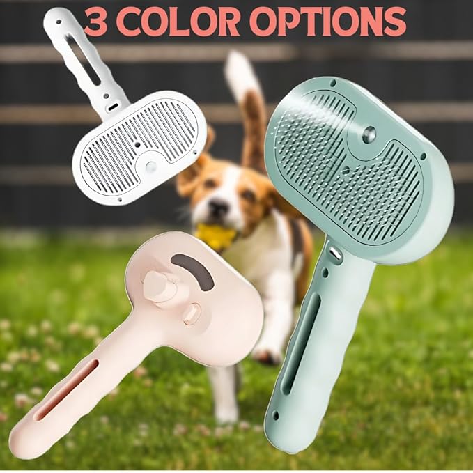 Pet Steam Brush for Cats Dogs, 3-in-1 Cat Grooming Tool with Water Spray and Quick Hair Release Button, Hair Removal Comb for Shedding, Steamy Brush (Pink)-Mewly Pet